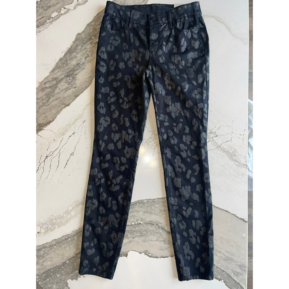 Chico’s Womens Secret Stretch Coated Leopard-Print Jeggings Black NEW!